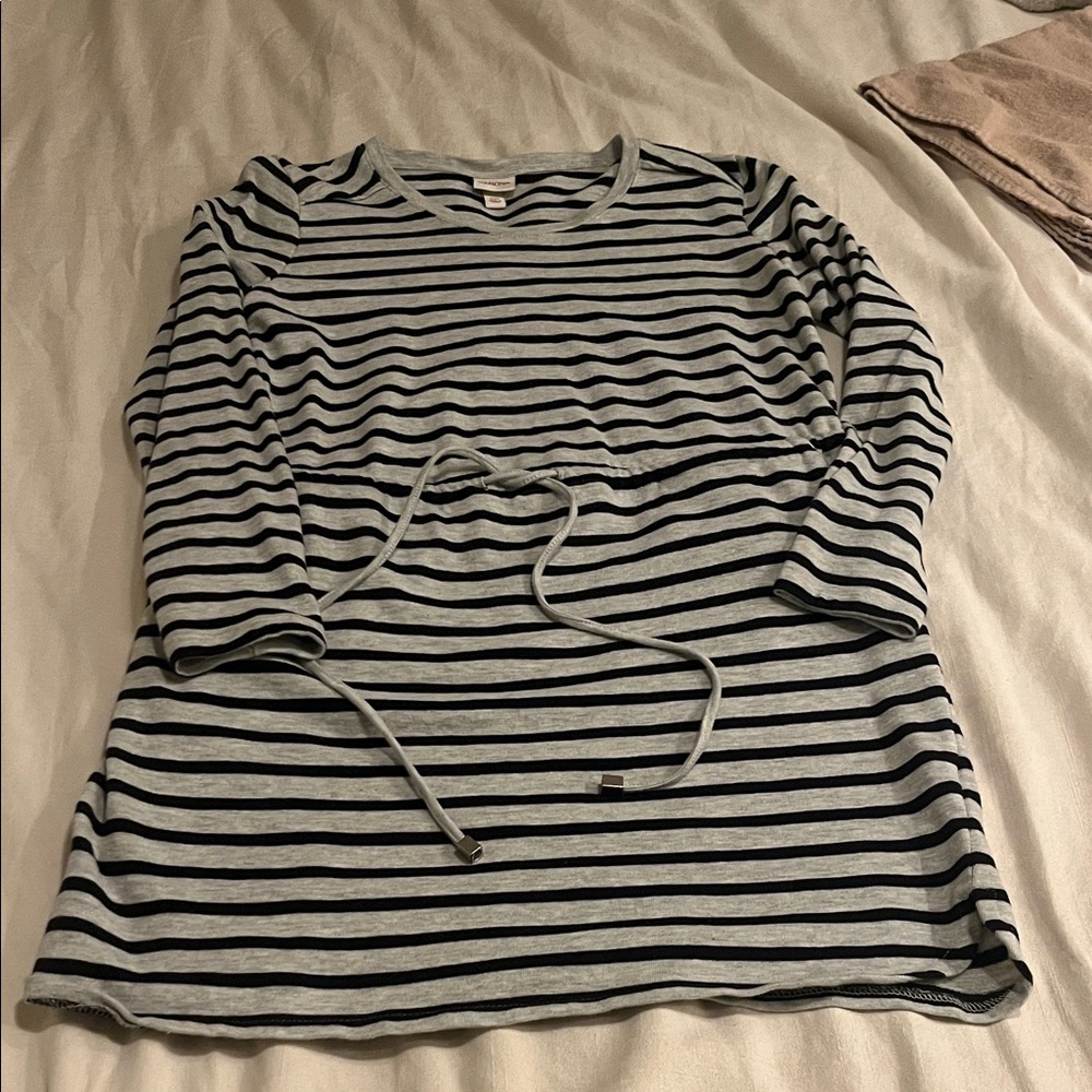 Striped Gray and Black Tie-Waist Women's Casual Dress